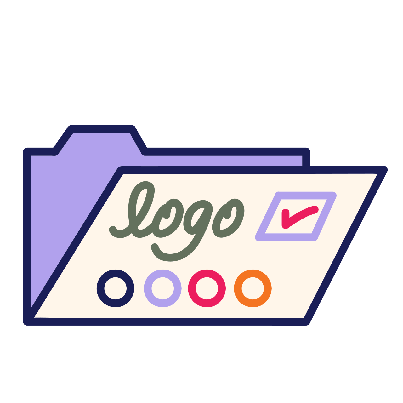 A manila folder that is open, the word "logo" is written on the front